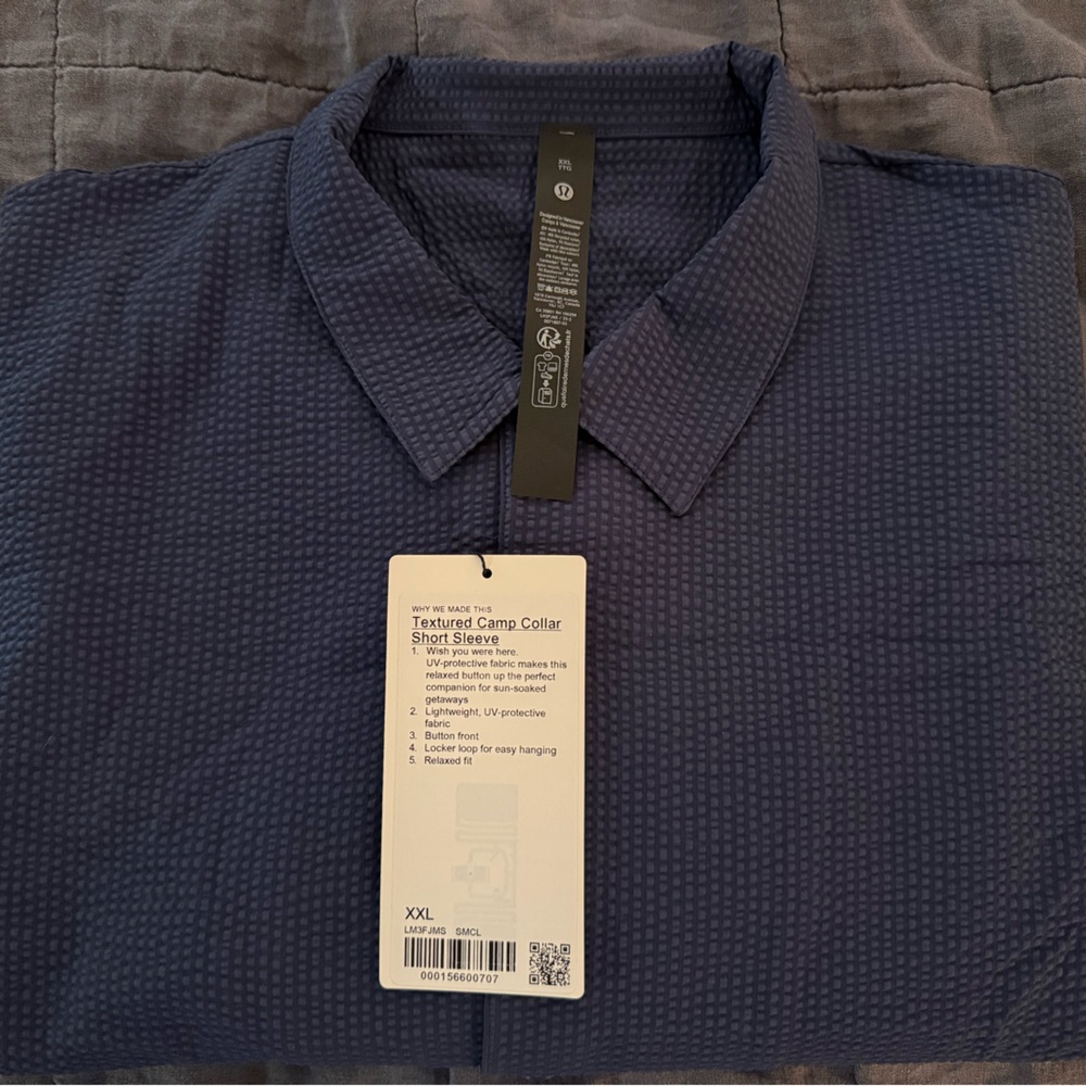 Lululemon Textured Camp Collar Short Sleeve Navy XXL NWT